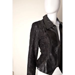 Vintage Lace Faux Leather Zipper Top Jacket Rave Gothic Victorian Romantic L